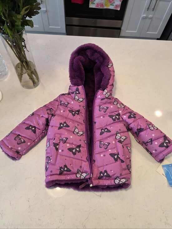 Falls Creek Other - Falls Creek Kids Girls Butterfly Puffer Jacket 18M NWT Faux Fur Lined Hooded Pur